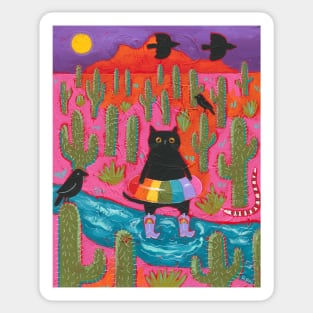 Rainbow In The Desert Cat Sticker